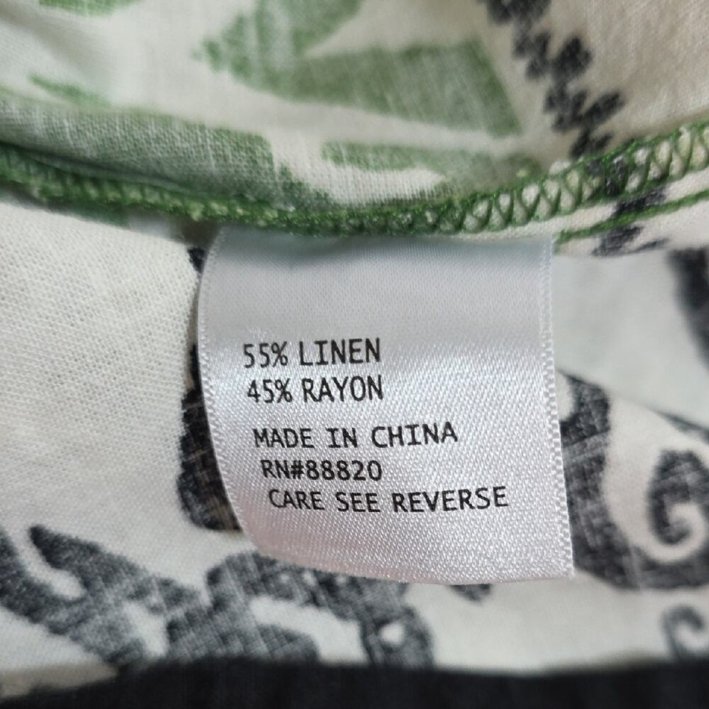 Womens Sz 1X Green/White Ikat BOHO Flutter Sleeve Linen Blend Haute Hippie Top - Picture 5 of 12